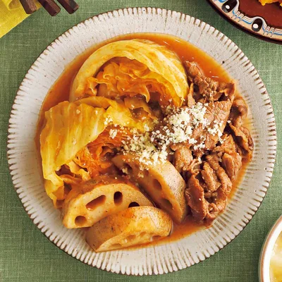 「牛肉とキャベツのみそトマ煮」の献立